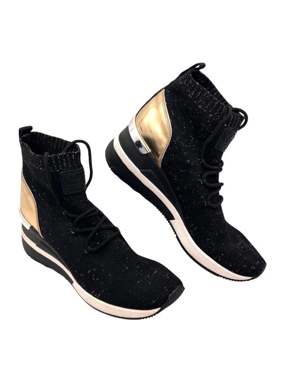 Michael Kors Skyler Elastic Bootie Wedge High Top Sneaker Womens Size 7 Metallic - Picture 1 of 16